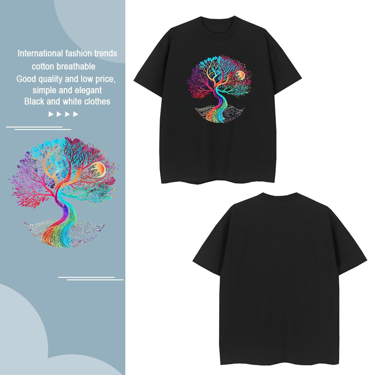 T Shirt For Man 230g Cotton tree Summer Casual Short Sleeve O-Neck White Plus Size Mens Tshirts Wholesale Soft Tee Shirt