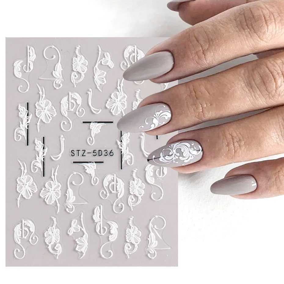 5D Acrylic Flowers Nail Stickers Decals White Lace Wedding Design Simple Floral Embossed Sliders DIY Nails Accesories LASTZ-5D33XJ240814