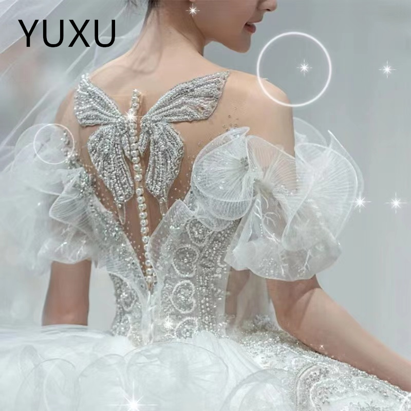 2024 Wedding Dresses Appliques Bridal Ball Gowns Vestidos Custom Made For Women Rhinestones Beaded Pearls Crystals Ruffled Wedding Gowns for Black Wom