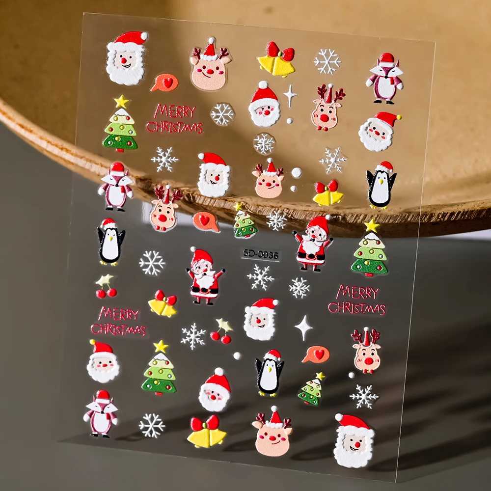 Christmas 5D Embossed Snowman Snowflakes Nail Art Stickers 8*10cm Cartoon Santa Claus Elk Christmas Decal DIY Manicure Decals *XJ240814