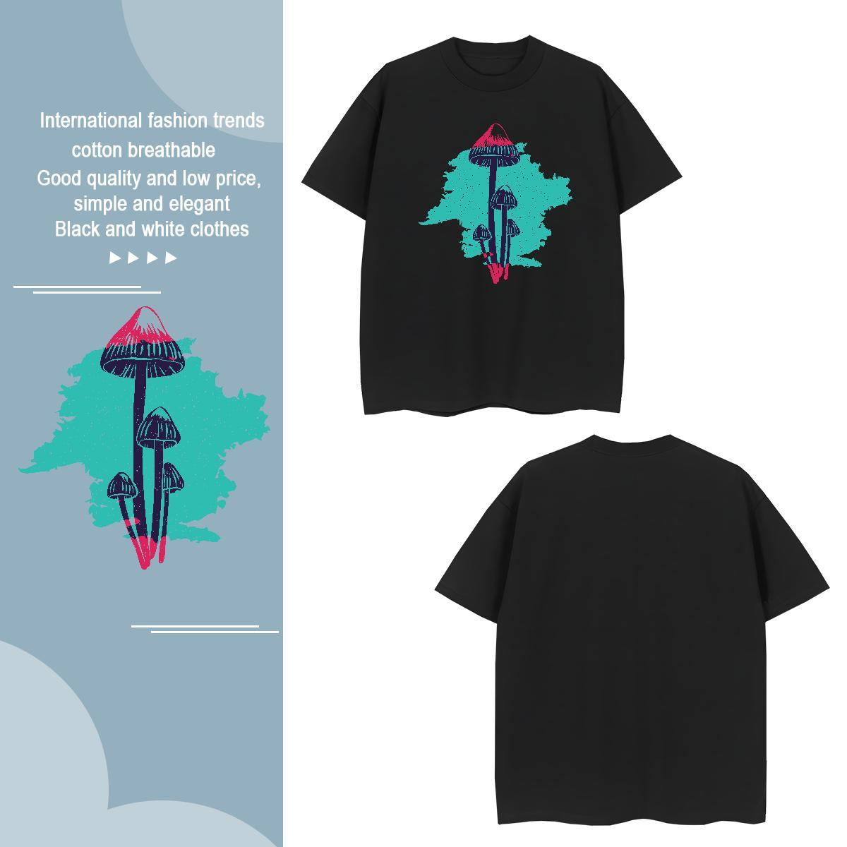 Man T Shirts 230g 100% Cotton mushroom Casual Round Neck Short Sleeve Customized Print Men Tops Tees Fashion Loose Wear