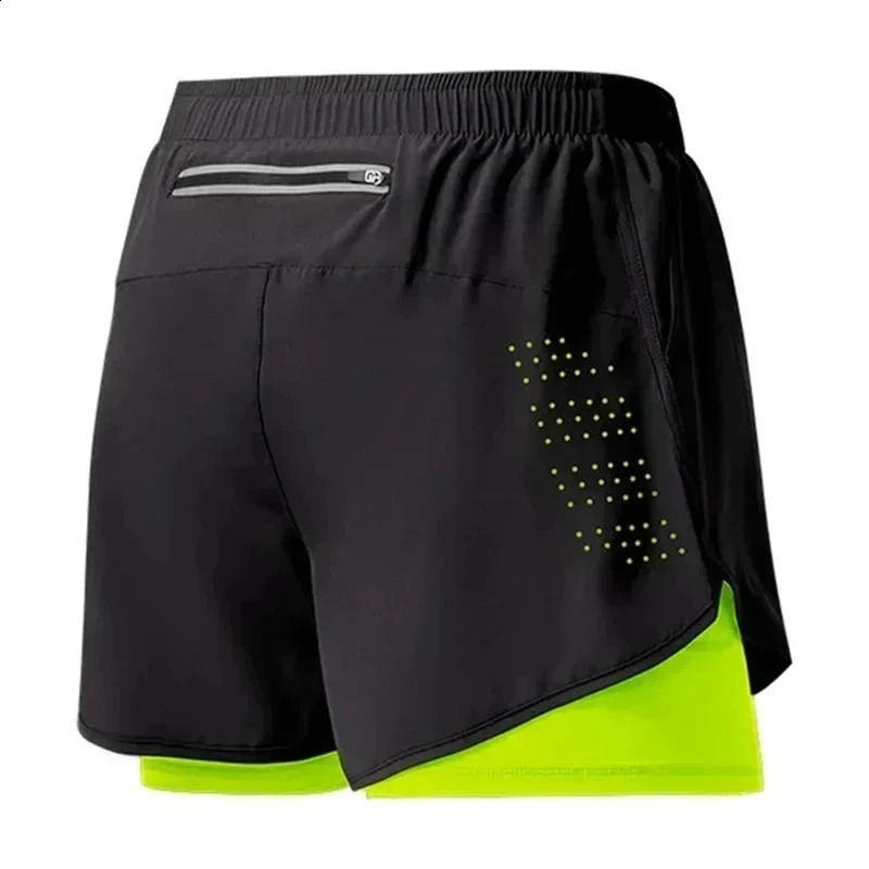Mens fitness builtin pocket sports shorts summer 2in1 quick drying gym beach running doublelayer outdoor pants 240819