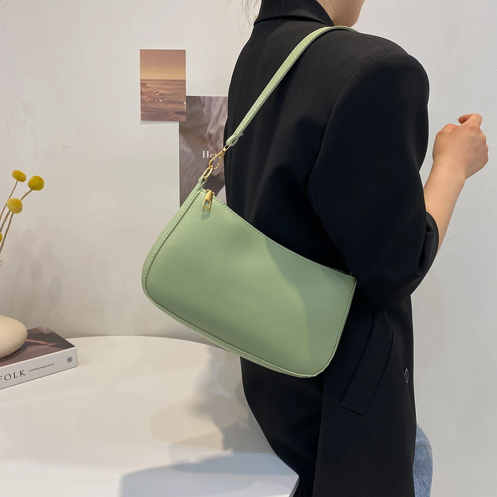 Cute Solid Color Small PU Leather Shoulder Bags For Women Summer Simple Underarm And Purses Female Travel 240814