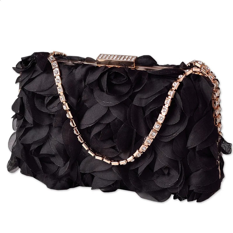 Chiffon Flower Evening Bag Champagne Color Ladies Cheongsam Bag Handmade Dress Bag Diamond Jewelry Bag 240813