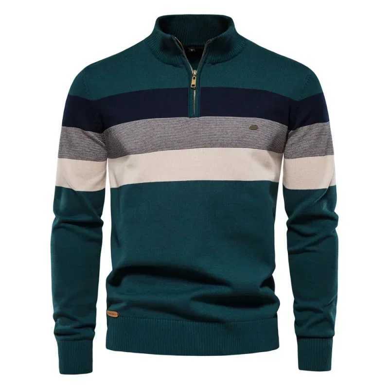 Autumn and Winter European and American Mens Standing Neck Sweater Pullover Slim Fit ElasticXJ240814