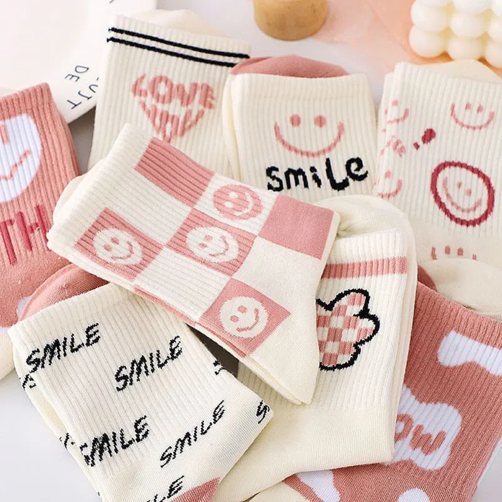 Sock Kids Mid Tube Korean Ins Trendy Versatile Cartoon Cute Japanese Student Sock Kids White Autumn New Collection