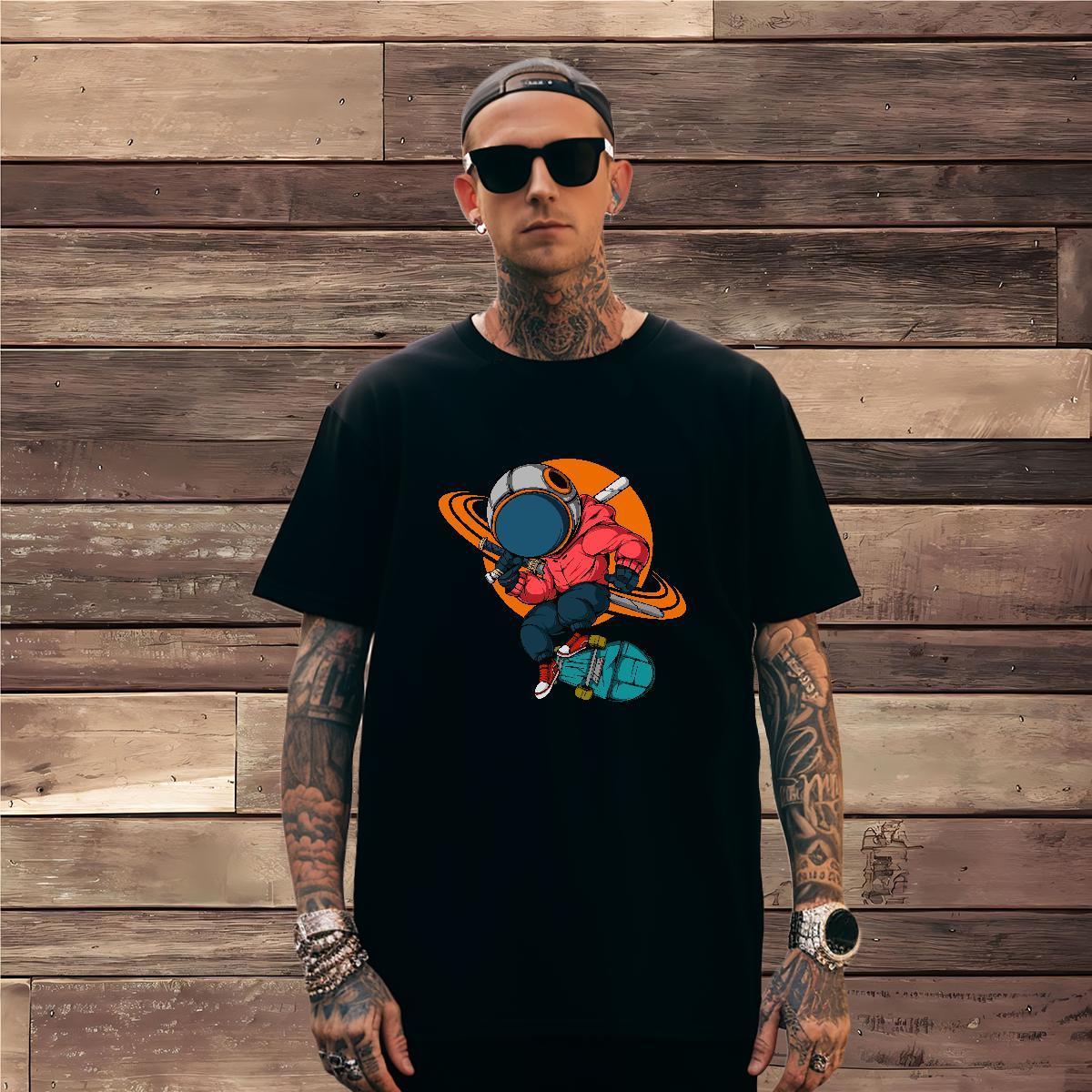 T Shirt For Man 100% Cotton 230g universe Casual Breathable Soft Floral Print Tshirt for Man Woman DIY TOP Quality Tee Shirt