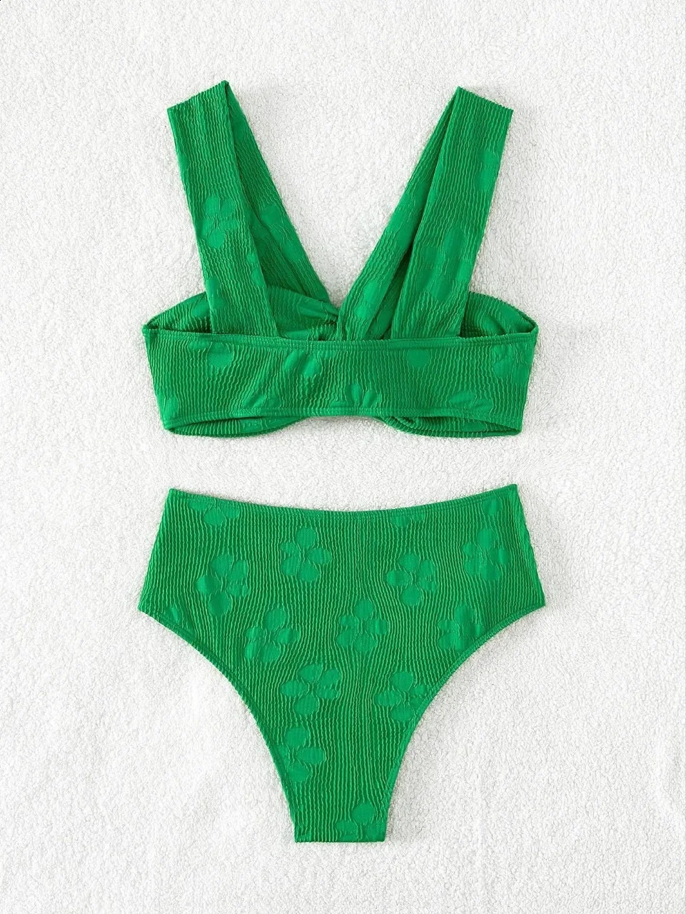 2 Piece Bikini Solid Color Swimsuit Women High Waist Bathing Suit Knotted Suspender Backless Swimwear Summer Beachwear Y268 240813