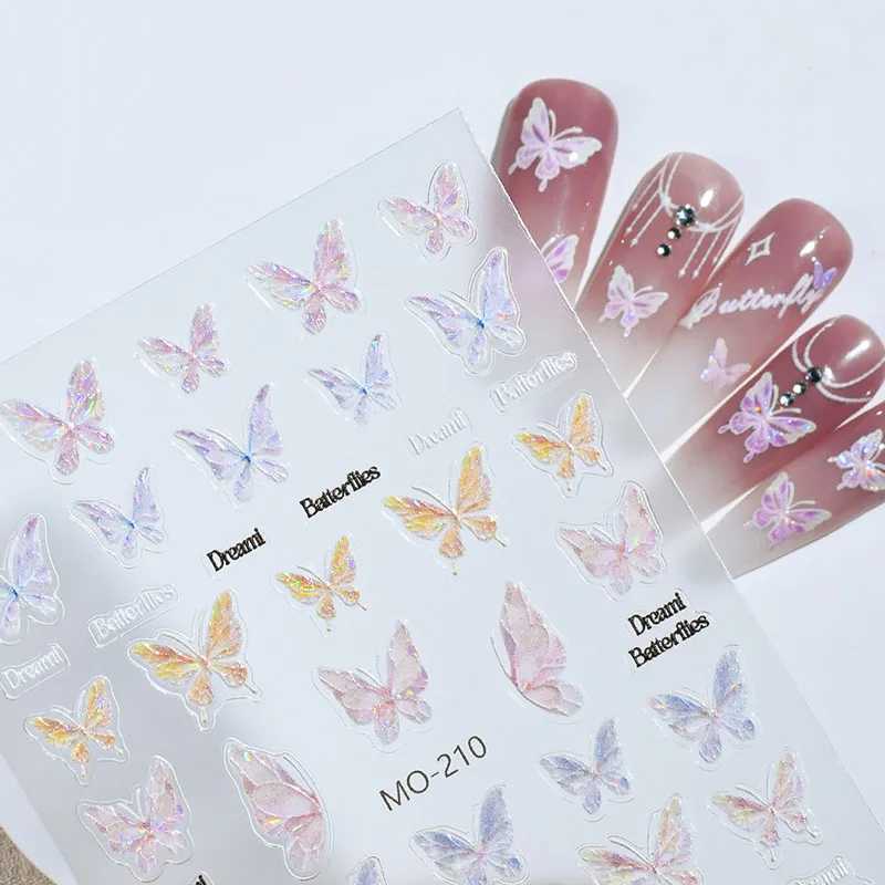 Aurorals Butterfly Sticker 3D Nail Decals Colorful WIngs Flower Design Sliders for Nails Girls Party Foil for Manicure DecorXJ240814