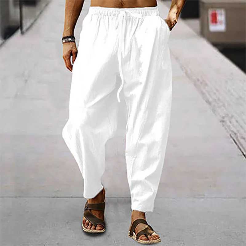 Mens loose casual cotton linen breathable summer pocket pantsW240725
