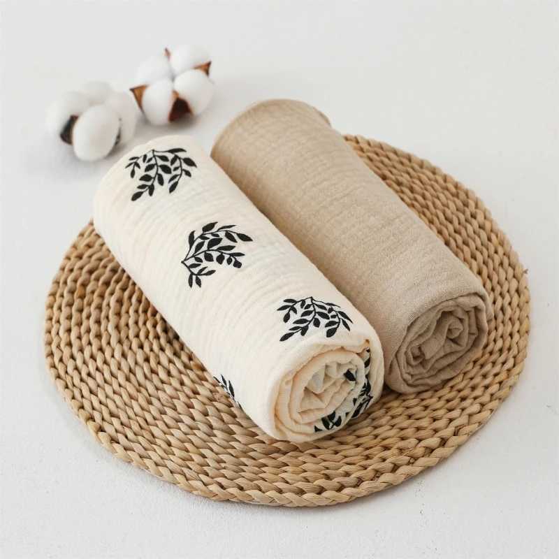 2pcs Cotton Swaddle Blanket Baby Blanket Floral Print Muslin Diaper Swaddle New Born Crinkle Fabric Born Stroller Cover Y240815