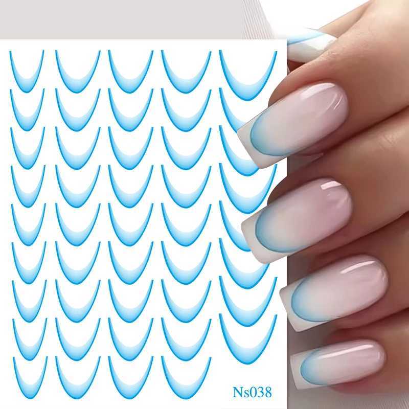 3D Pink Blue Gradient French Style Nail Stickers Design French Line Romance Fashion Gradient Line Nail Art Decal DIY AccessoriesXJ240814