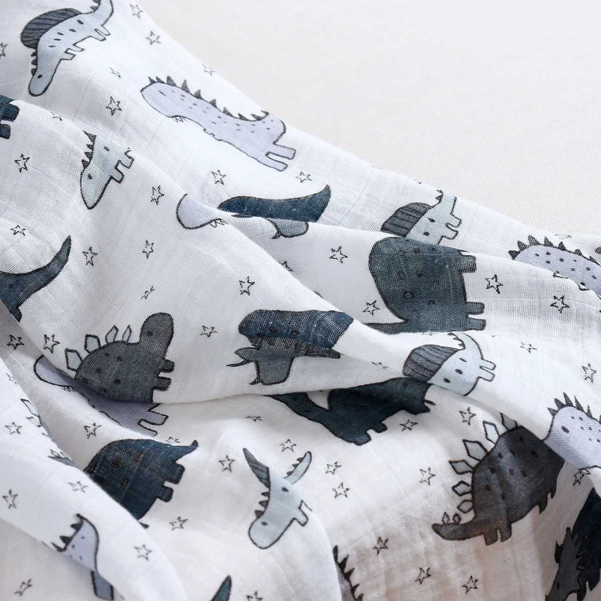 Happyflute 120*110CM Muslin Swaddle For Newborn Bamboo Cotton Summer Blanket Bed Comforter Cute Baby Blankets Y240815