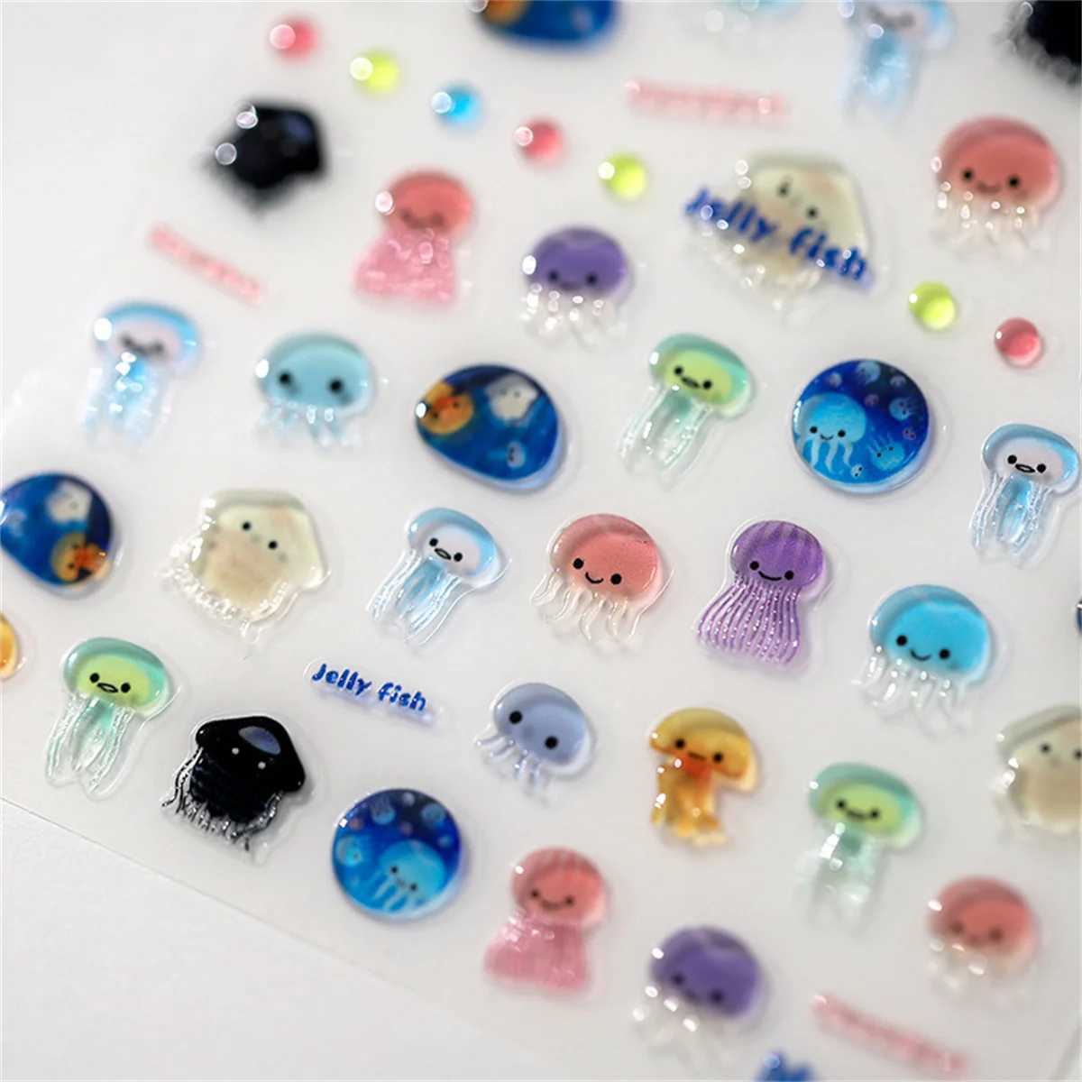 1pcs 5D Kawaii Jelly Series Nail Art Stickers Blue Jellyfish Adhesive Nail Art Decorations Stickers Hot Stamping Manicure DecalsXJ240814
