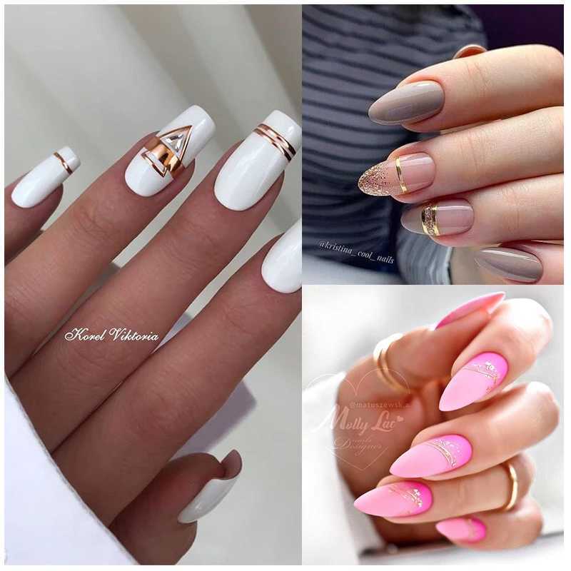 French Reflective Glitter 3D Nail Sticker Sparkly Gold Silver Line Star Heart Nail Decals Transfer Sliders Manicure DecorationsXJ240814