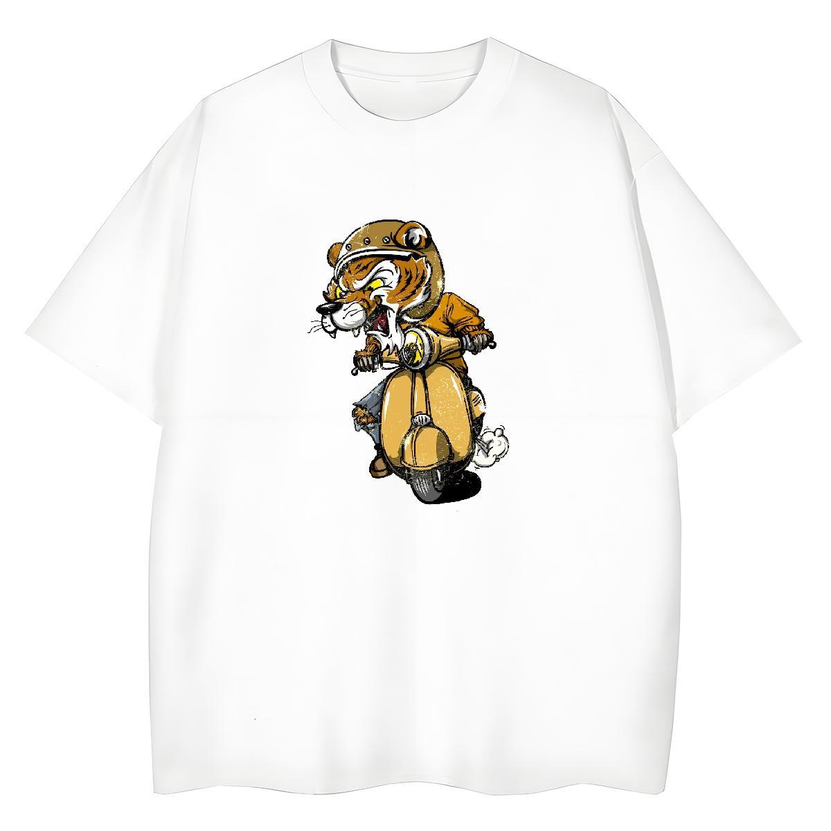 Cool T Shirt For Man tiger Breathable Soft Hip Hop Street Custom Cartoon 230g Pure Cotton Couples T Shirts DIY Customized Wear