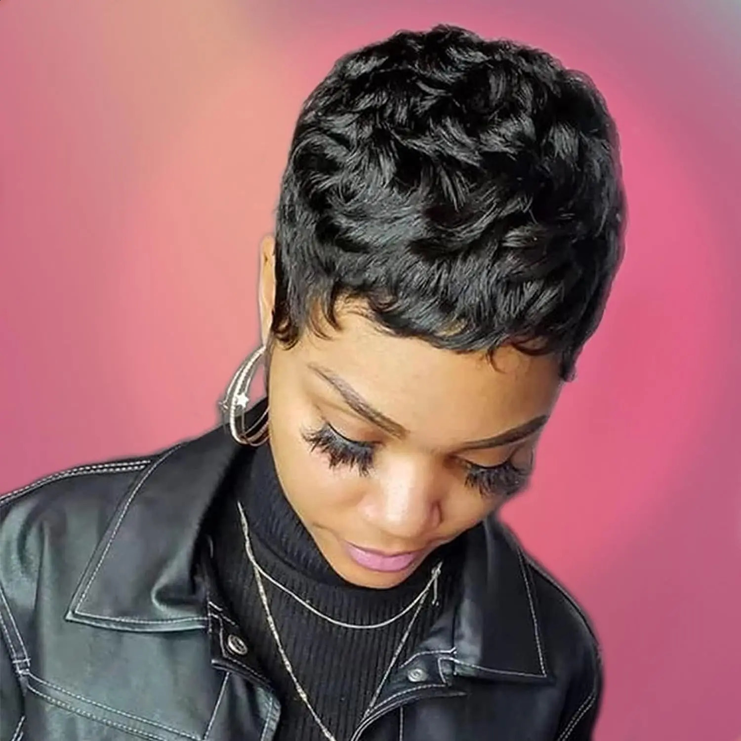 Short Pixie Cut Wigs for Black Women Pixie Wigs for Black Women Pixie Cut Short Synthetic Black Wavy Layered Wigs 240805
