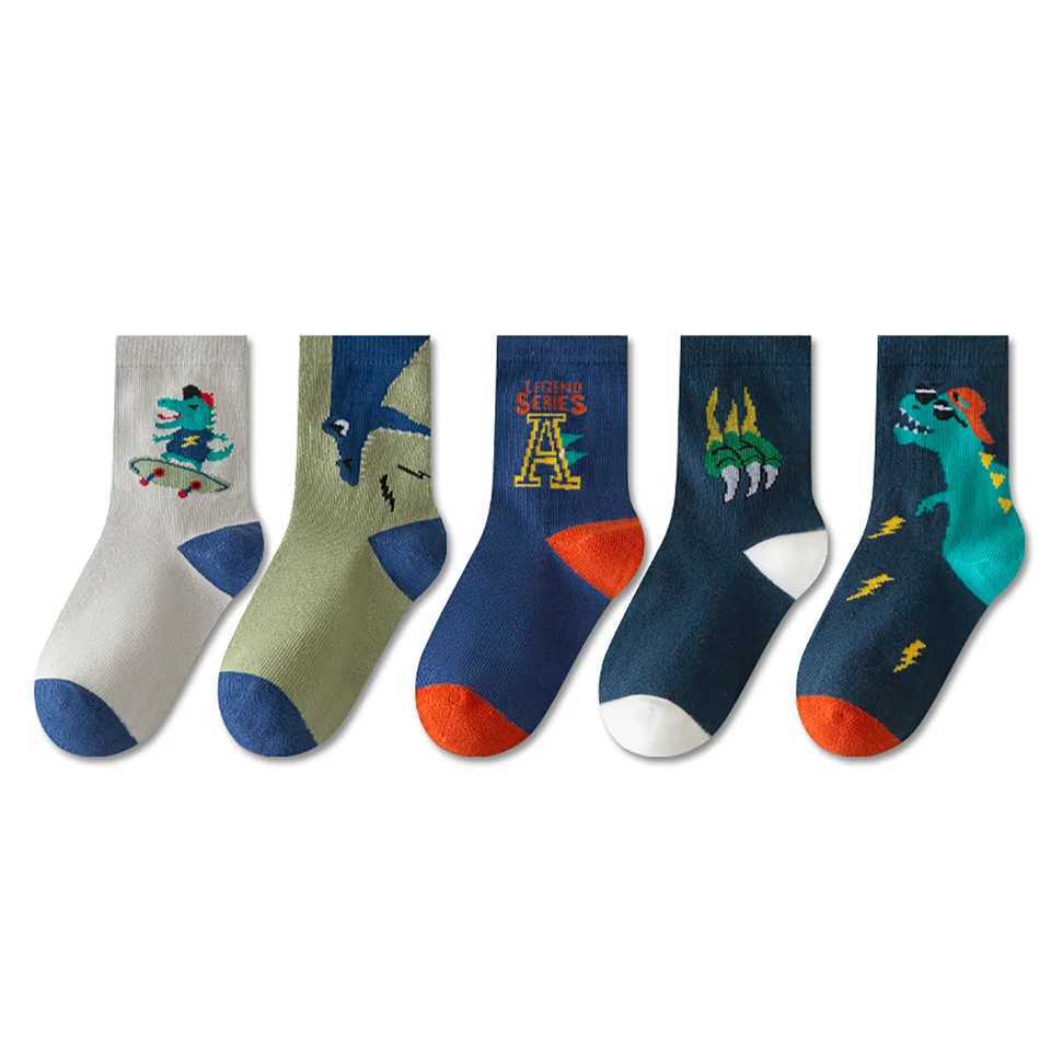 5 pairs of casual cute cartoon dinosaur knitted socks soft and comfortable breathable socks for boys and girls accessories W240814
