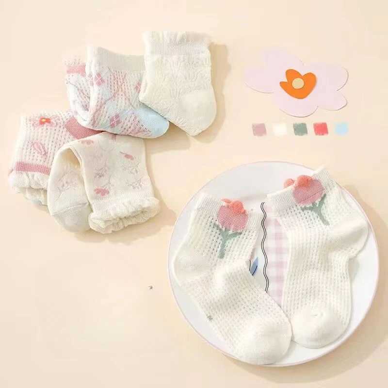 5 pairs/batch of childrens socks cute cotton for children and girls outdoor travel sports socks spring and summer sports clothing accessories W240814