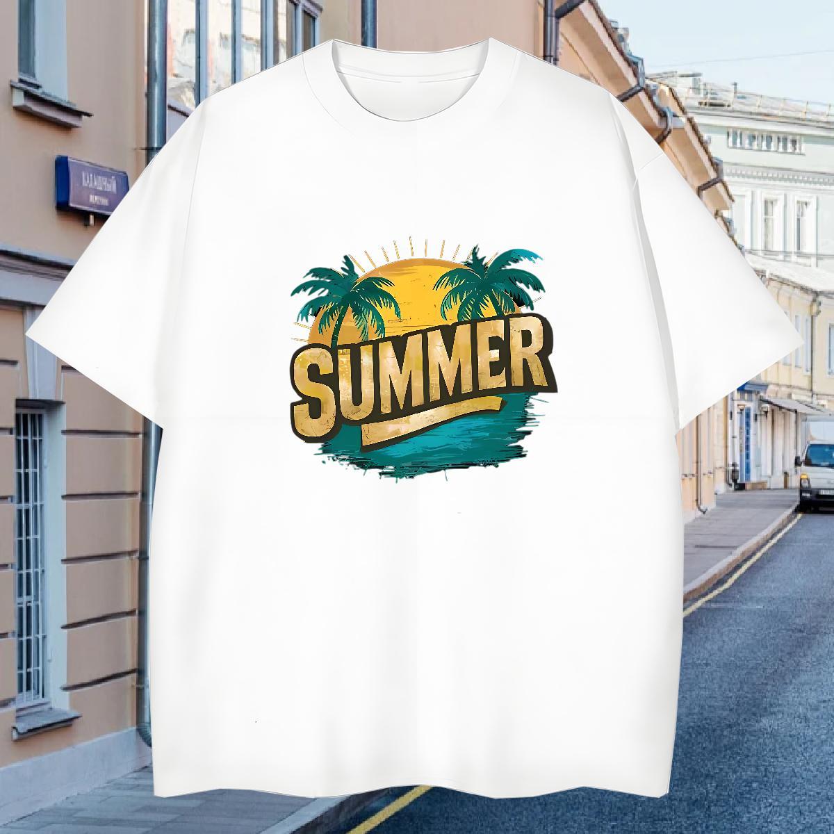 T shirt 230g 100% Cotton tree Casual Daily Wear Short Sleeve O-Neck Cartoon Print Mens Tshirts New Soft Tops Shirt