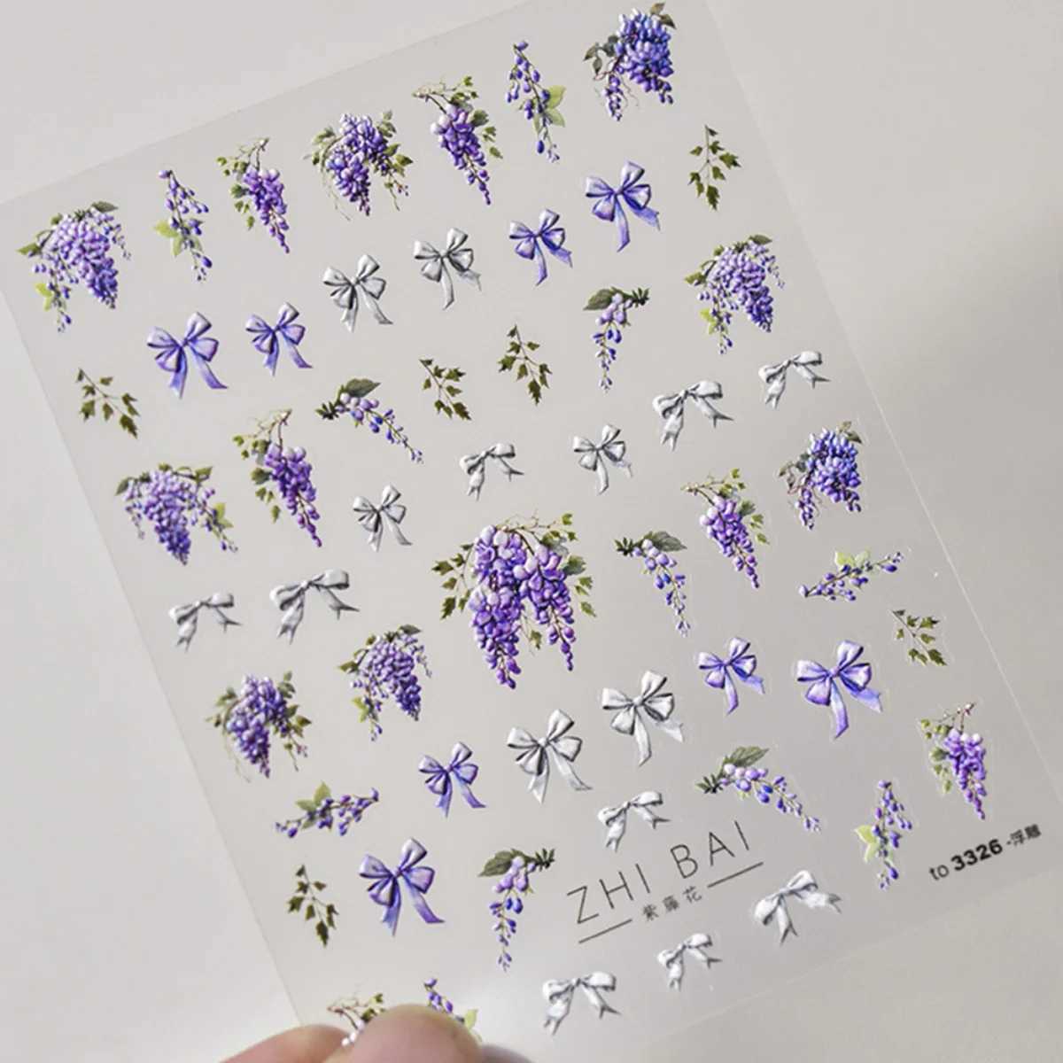 1pcs 5D Japanese Kawaii Purple Wisteria Flower Nail Art Stickers Flower Bow Nail Decoration Slider Decal Adhesive Transfer PartXJ240814