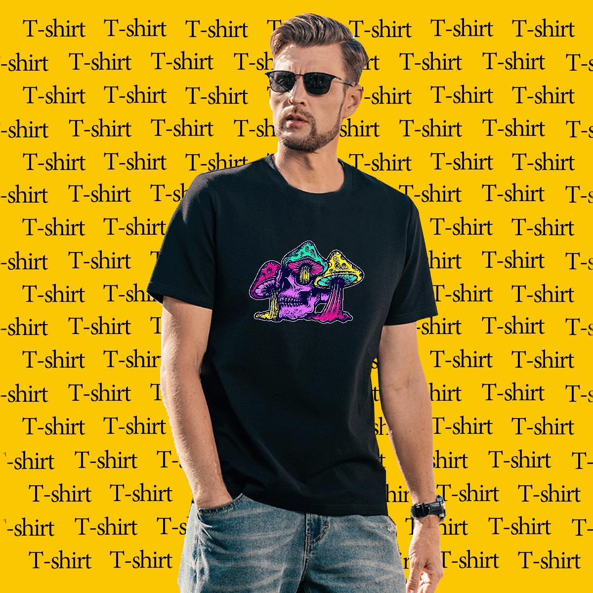Wholesale mushroom T Shirts Men Casual Beach Men Tops Tees 100% Cotton 230g Fashion New Pure Cotton Floral Print Clothes