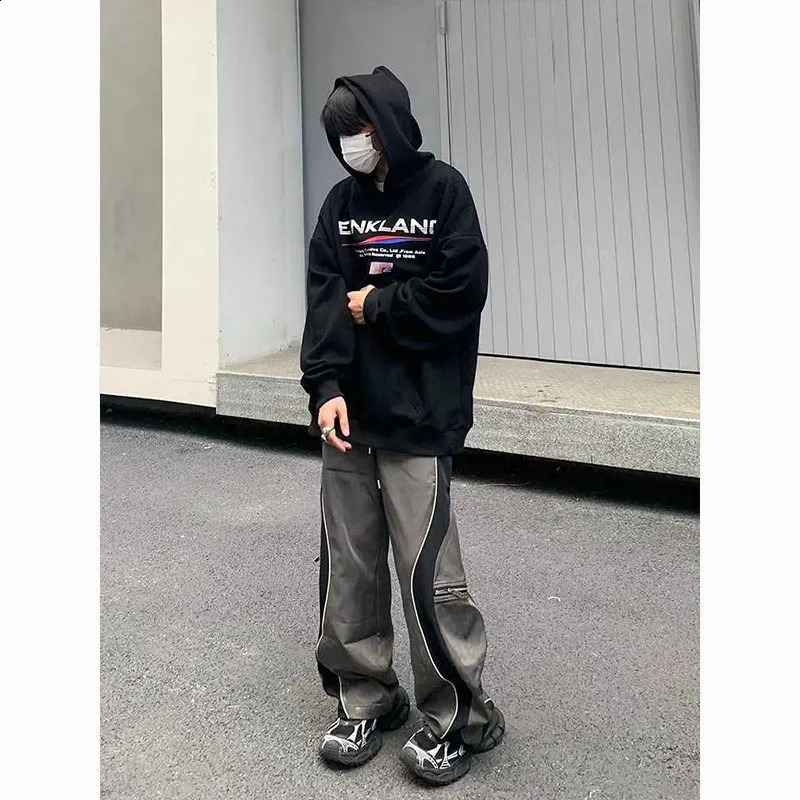 Elegant Fashion Harajuku Slim Fit Ropa Hombre Loose All Match Sport Casual Pants Contrasting Colors Patchwork Pockets Trousers 240814