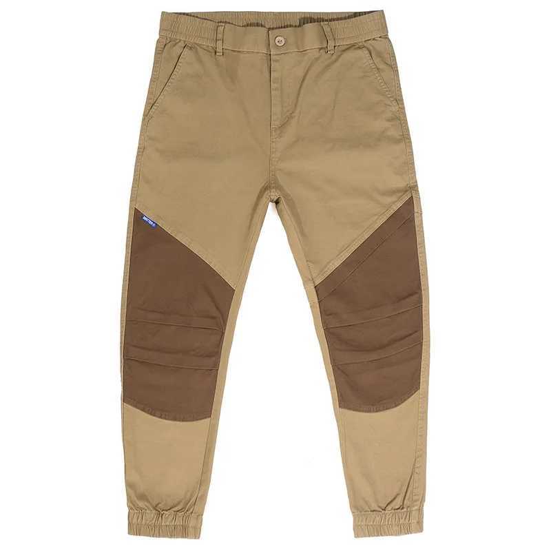 2024 new khaki splicing contrasting color ankle strap work pants mens fashionable elastic slim fit outdoor casual pantsW240725
