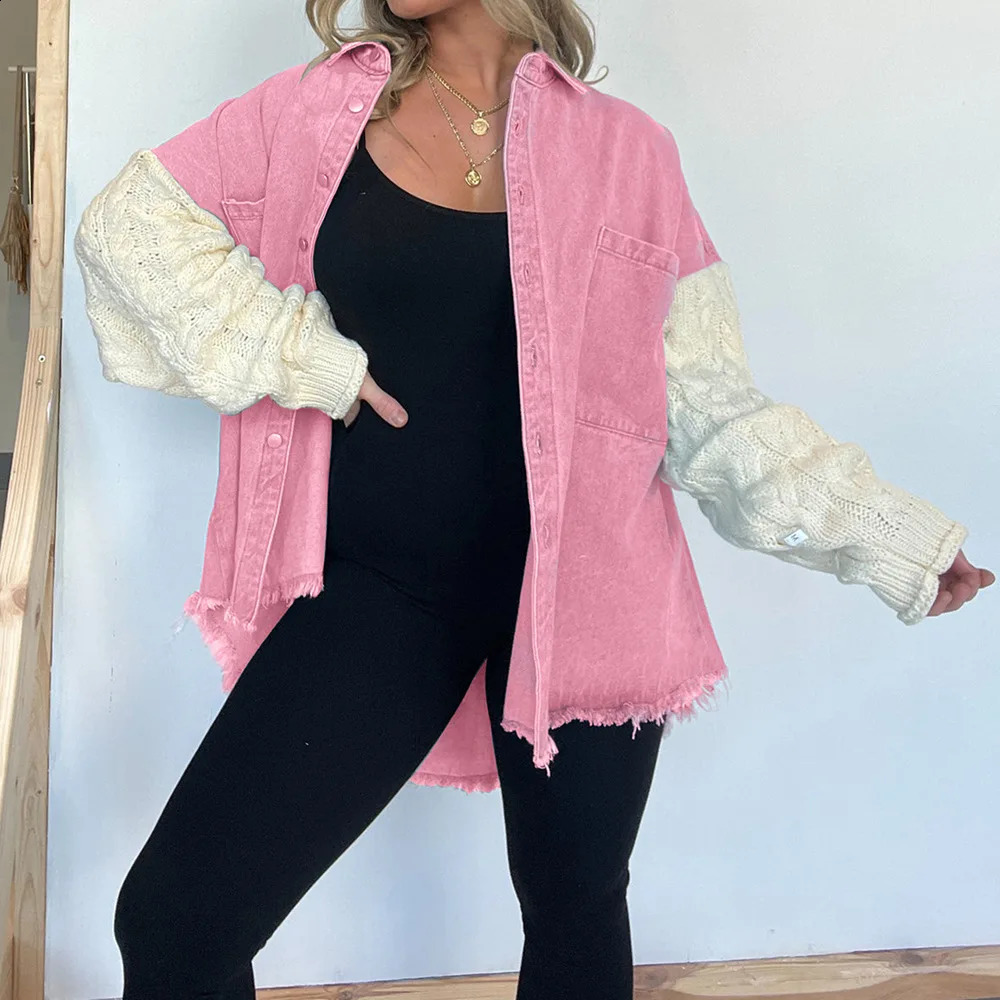 Jean Coat Women Vintage Loose Patchwork Retro Fashion Wool Sleeve Denim Ladys Coat Denim Jacket Women Chic Ladies Jackets 240814