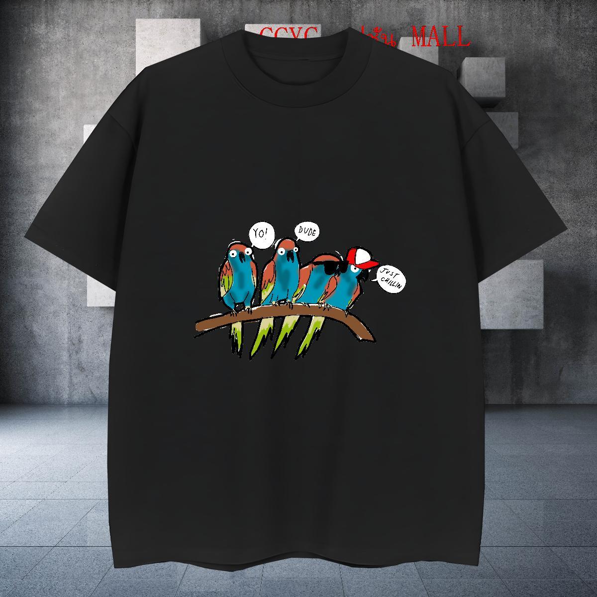 Loose T Shirt For Man bird Breathable Crew Neck Daily Wear Custom Cartoon 230g 100% Cotton Tshirt for Man Woman Designer Fashion Clothings
