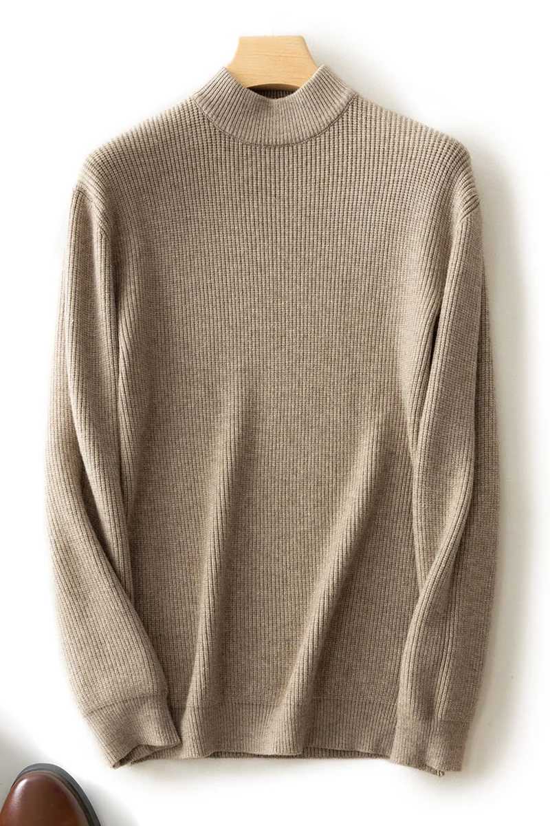Half Turtleneck Striped Knitted Sweater Mens Autumn and Winter Comfortable Woolen Sweater Pullover Top Casual Mens ClothingXJ240814