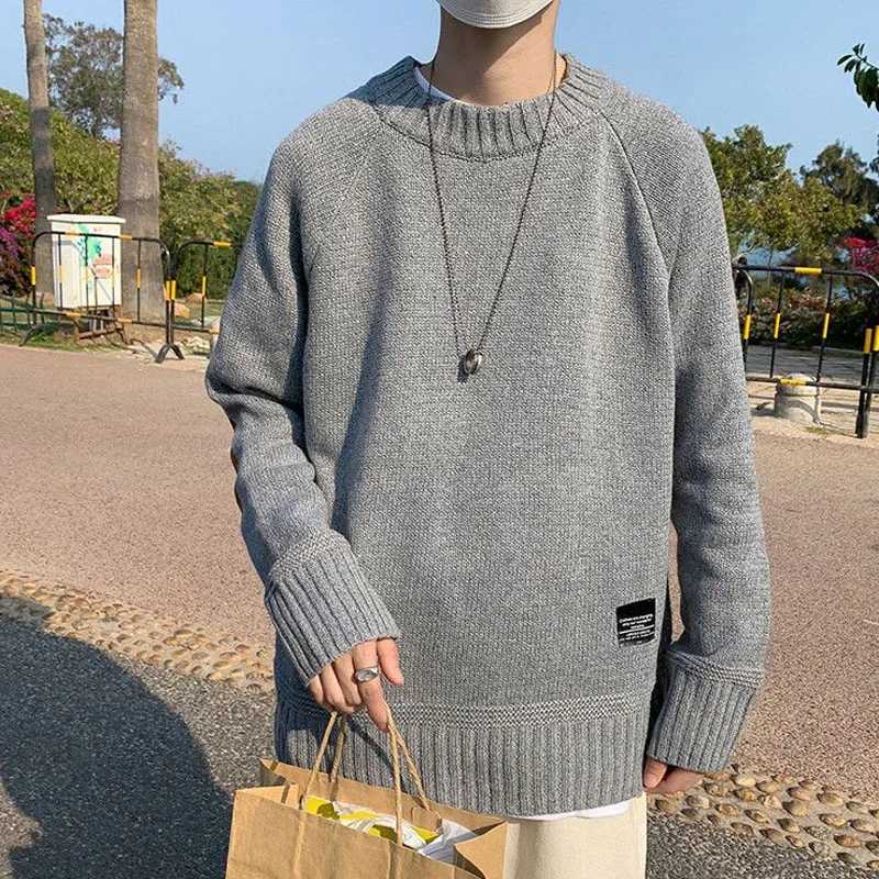 Winter Fashion Korean Edition Thickened Round Neck Panel Loose and Versatile Puppy Handsome Student Knitted Long Sleeve SweaterXJ240814