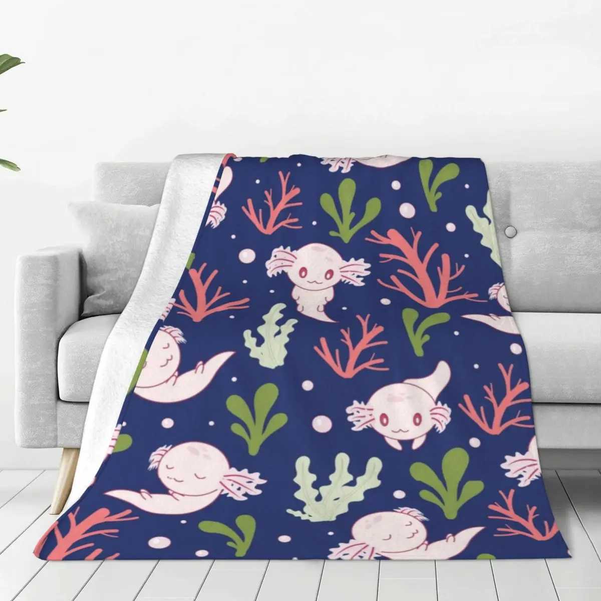 Cute Axolotl Blankets Fleece Spring/Autumn Fish Aquatic Animal Portable Super Warm Throw Blanket for Home Office Quilt Y240815