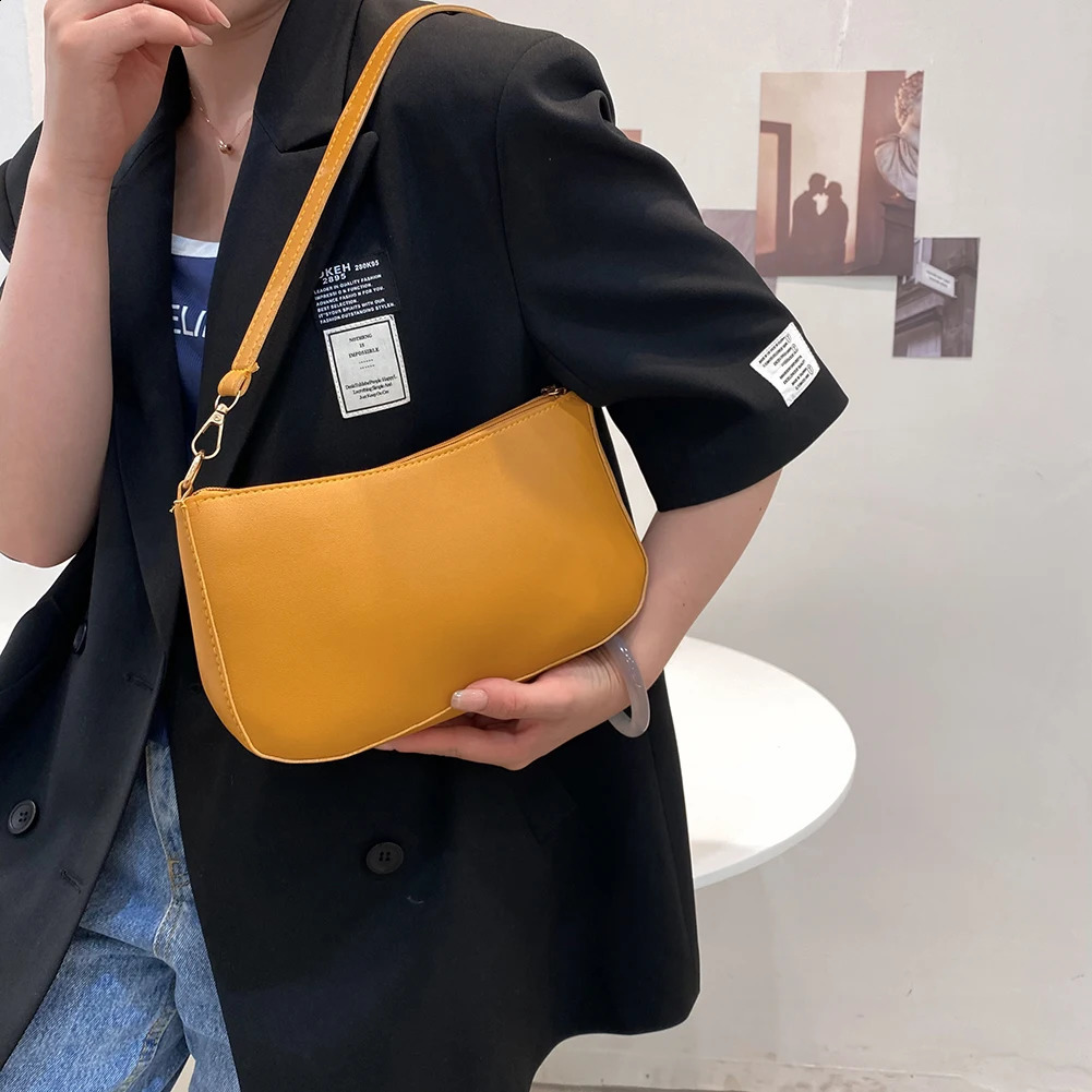 Cute Solid Color Small PU Leather Shoulder Bags For Women Summer Simple Underarm And Purses Female Travel 240814