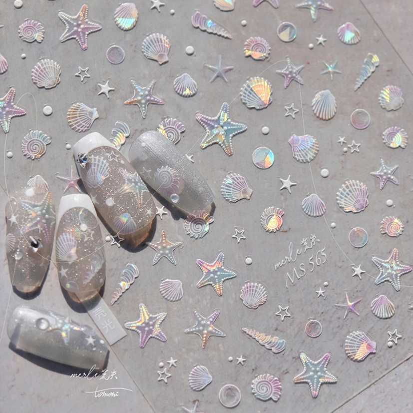 Summer Beach Ocean Shell Starfish Clams Conch Stars Sea Bubble Seasnail Soft Relief Decoration Nail Art Stickers Manicure DecalsXJ240814