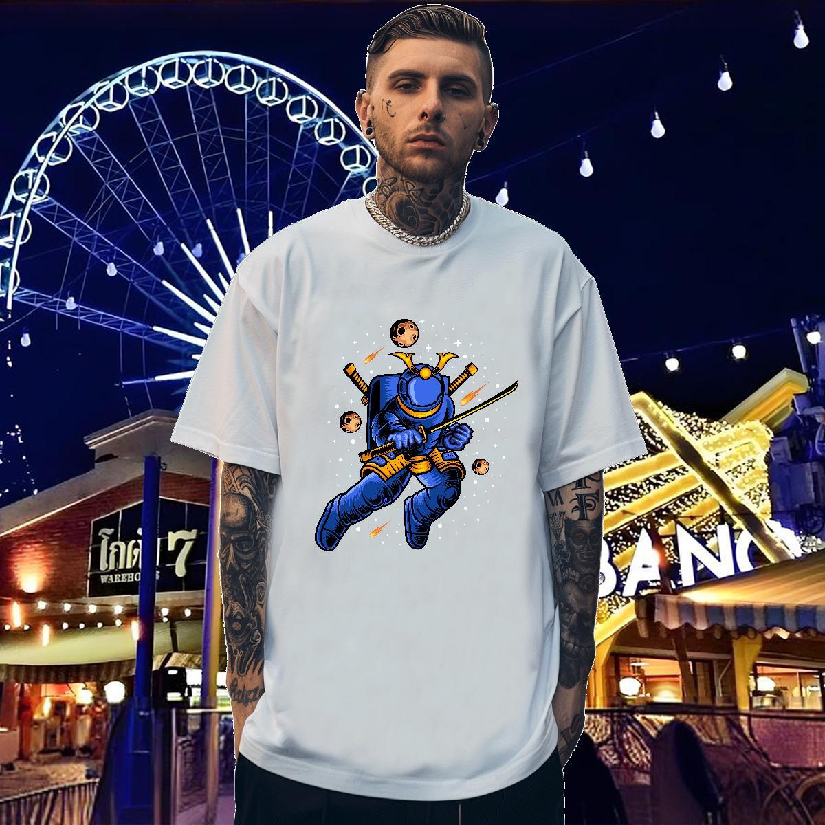 T shirt 230g 100% Cotton outer space Street Casual Breathable Crew Neck Custom Big Size Tshirts Casual New Cool Design Clothes