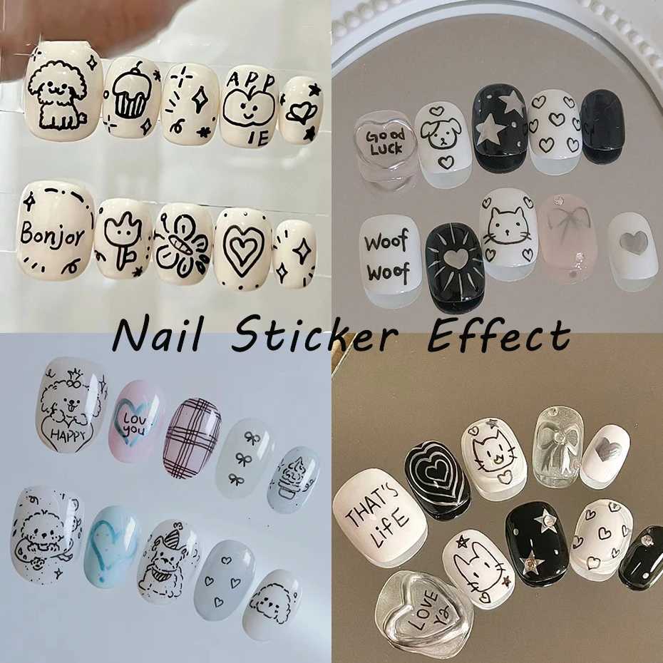 3D Cartoon Cute Cat Nail Stickers Graffiti Love Heart Gold Bronzing Star Sliders Silver Chrome Nail Art DIY Manicure DecorationXJ240814
