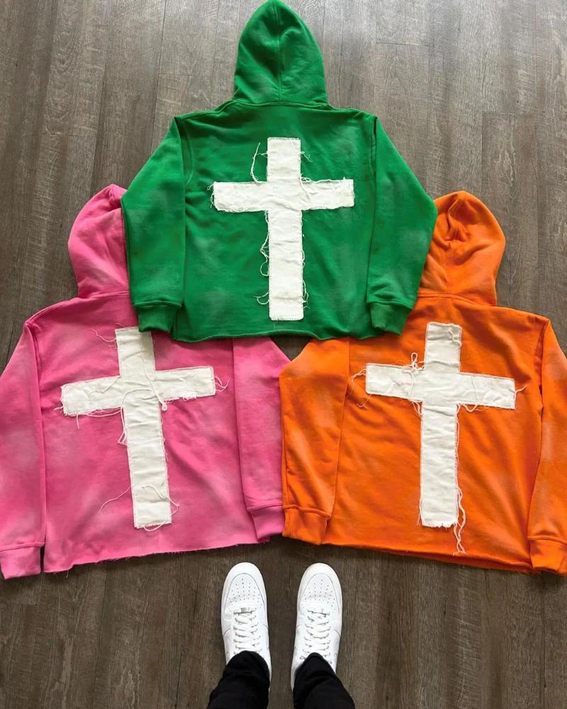 mens hoodie men's hoodies cross letter embroidered sweatshirt men women y2k street hip hop fashion brand loose hoodie versatile casual retro pull