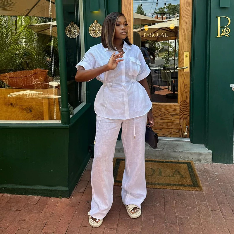 TRAF Sets Summer 2piece 2024 Elastic Waist Women Pants Set Fashion Elegant Youth Holiday Street Chic Suits y240824