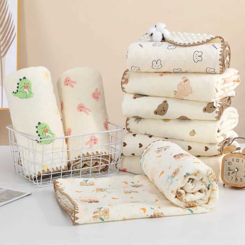 Cotton baby plain swadi blanket printed soft breathable and comfortable baby receiving blanket baby boys and girls bean velvet blanketW240810