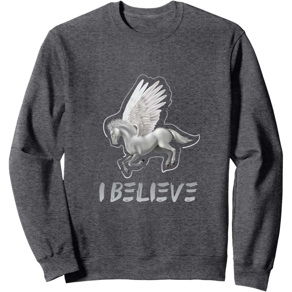 Long Sleeve Shirts For Men Sweatshirt I Believe Flying White Pegasus Unicorn Funny Gift Sweatshirt Graphic Tee Streetwear Casual Tops Clothes sweatshi
