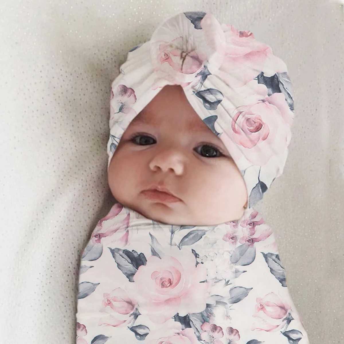 Ylsteed 3 Pieces Set Newborn Photography Wrap with Turban Hat Baby Swaddle Blanket Headband Set Newborn Receiving Blanket Y240815