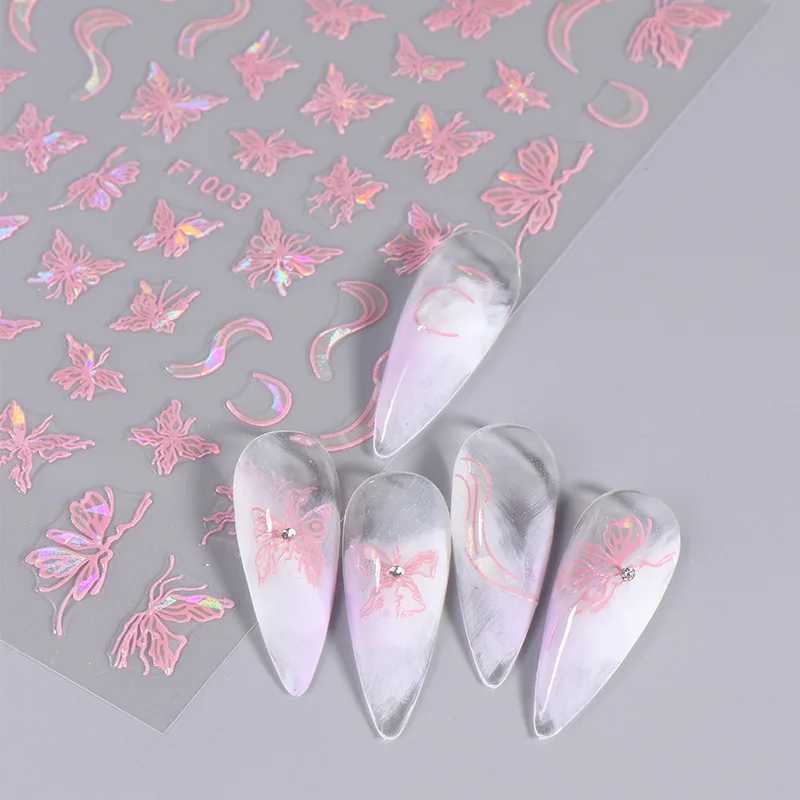 1PCS New 3D Black and White Butterfly Streamers Nail Stickers Y2K Decoration Laser Geometric Pattern Stickers Nail Art DecalsXJ240814
