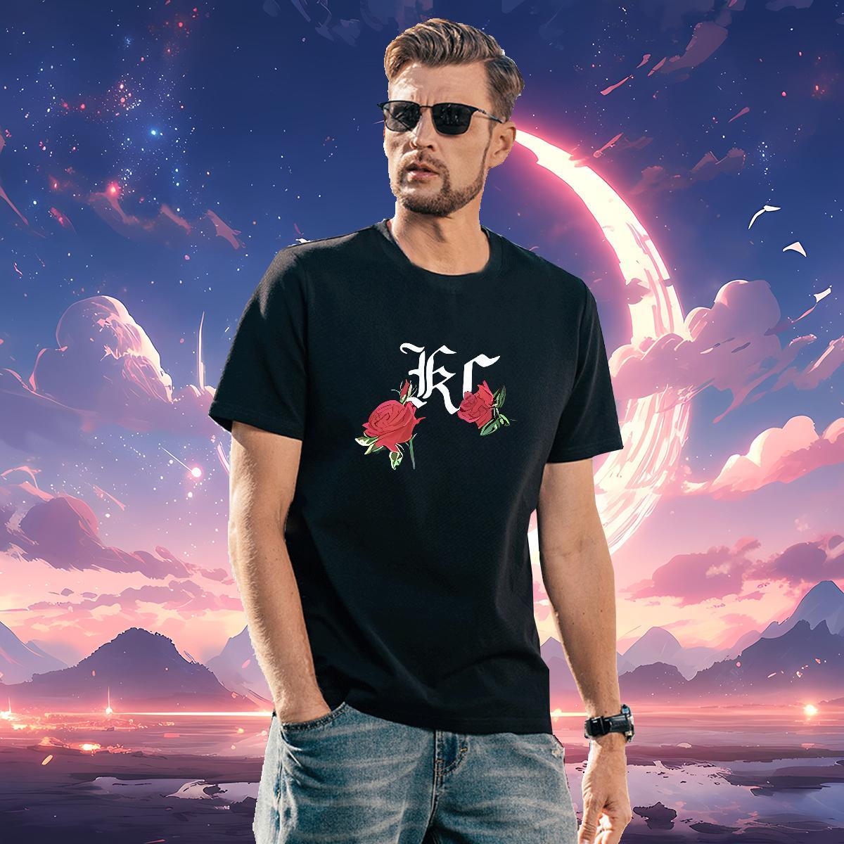 Cool flower T shirt Street wear Hip Hop Men Clothes T-Shirt 230g Cotton Classic Casual Breathable Short Sleeve Custom Print Plus Size Top Tees