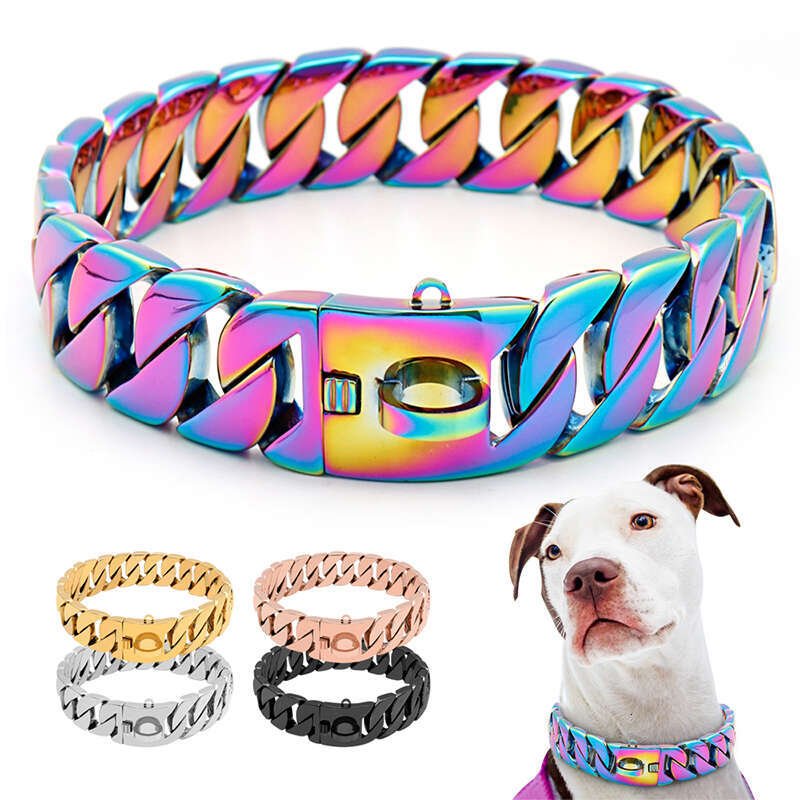 32Mm Wide Strong Metal Dog Chain Collars Stainless Steel Dog Choker Pitbull Gold Dog Necklace For Large Dogs Zozostore