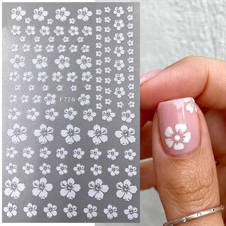 4pcs Sakura Flower 3D Nail Stickers White Cherry Blossom Nail Art Decals Spring Summer Adhesive Slider Decor Wedding ManicureXJ240814