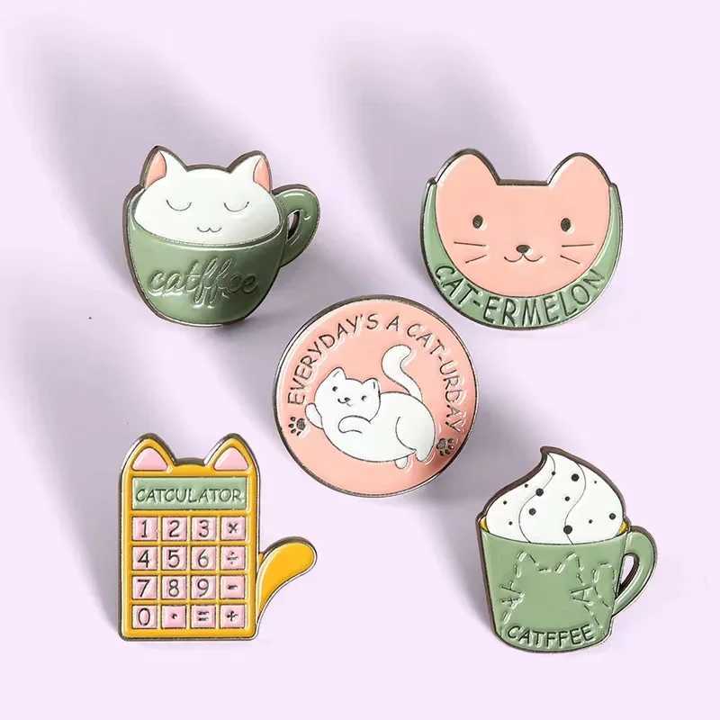 Direct shipping cute kitten enamel pin Every Day is Cat Saturday calculator backpack chest badge jewelry gift for friends wholesale W240815