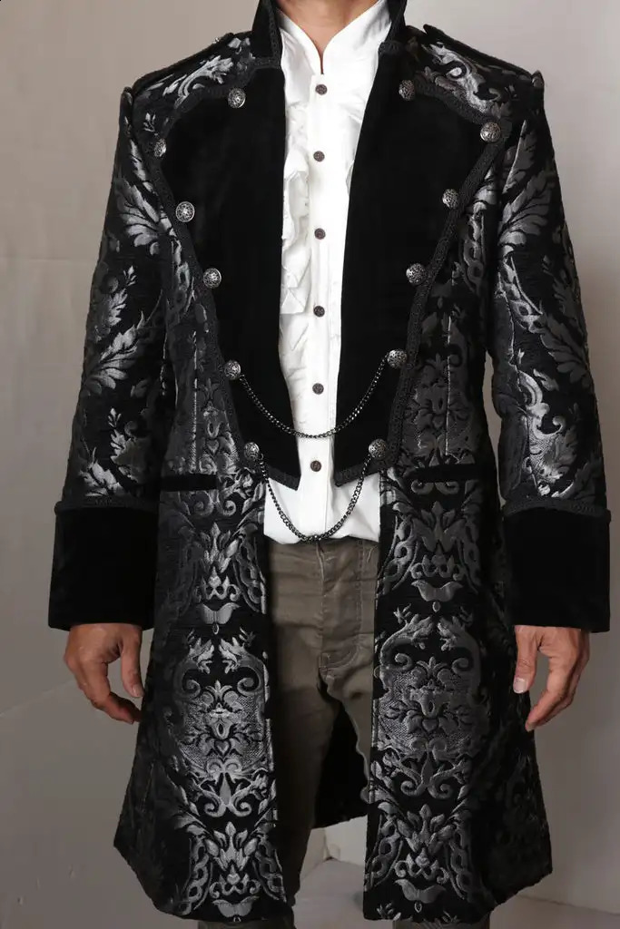 Mens Renaissance Victorian Gothic Brocadege Golden Coat Colonial Pirate Captain Helenchie Coat Gothic Costume Jacket Customization 240814