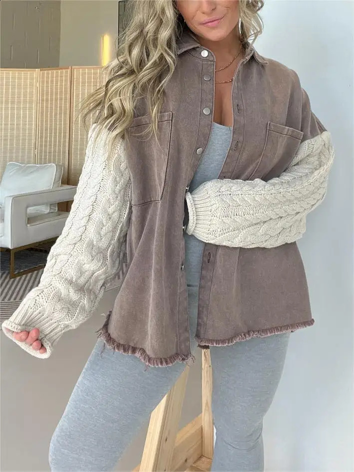Jean Coat Women Vintage Loose Patchwork Retro Fashion Wool Sleeve Denim Ladys Coat Denim Jacket Women Chic Ladies Jackets 240814