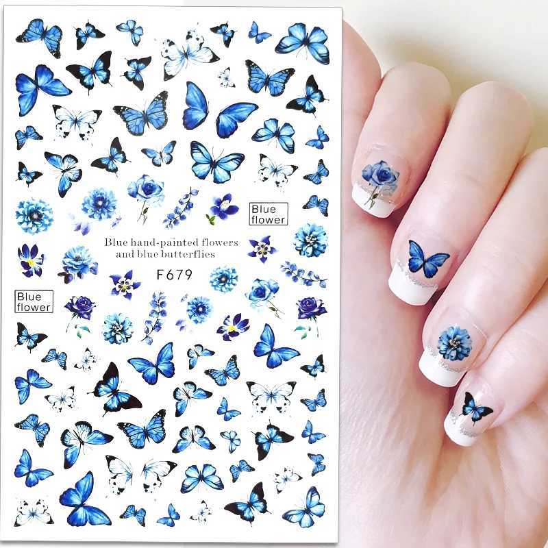 1PCS Colorful Blue Purple Butterfly Flowers Leaves Nail Stickers DIY Y2K-Style Nail Art Decals DecorationXJ240814